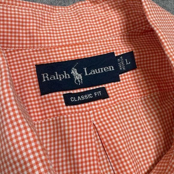Men's Polo Ralph Lauren Classic Fit orange Check Long Sleeved Button Up Shirt la - Picture 8 of 9